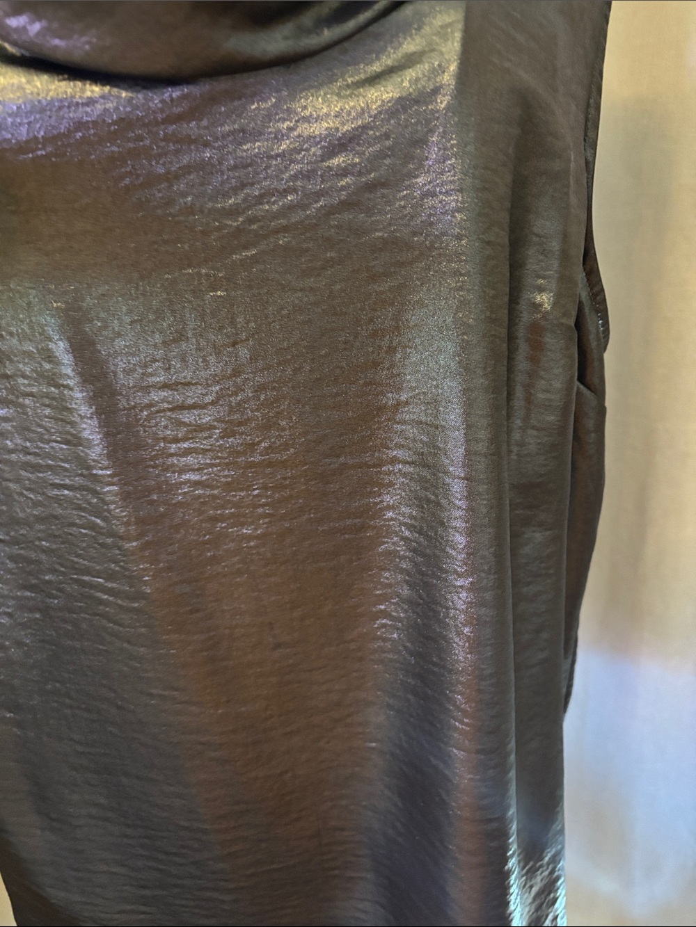 Vince Camuto Shimmery Black Draped Cowl Neck Sleeveless Camisole - Picture 2 of 10